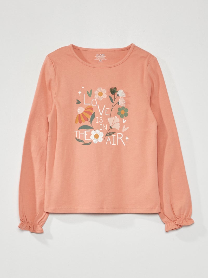 T-shirt estampada e mangas de balão ROSA - Kiabi