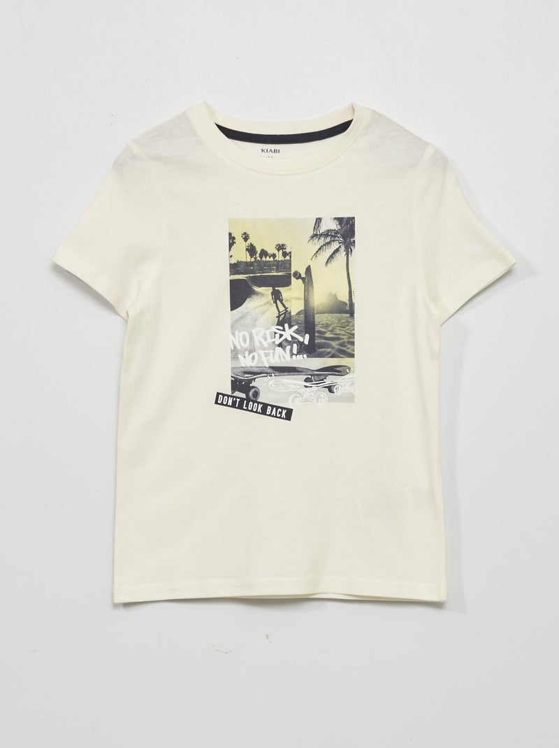 T-shirt estampada em jersey BEGE - Kiabi