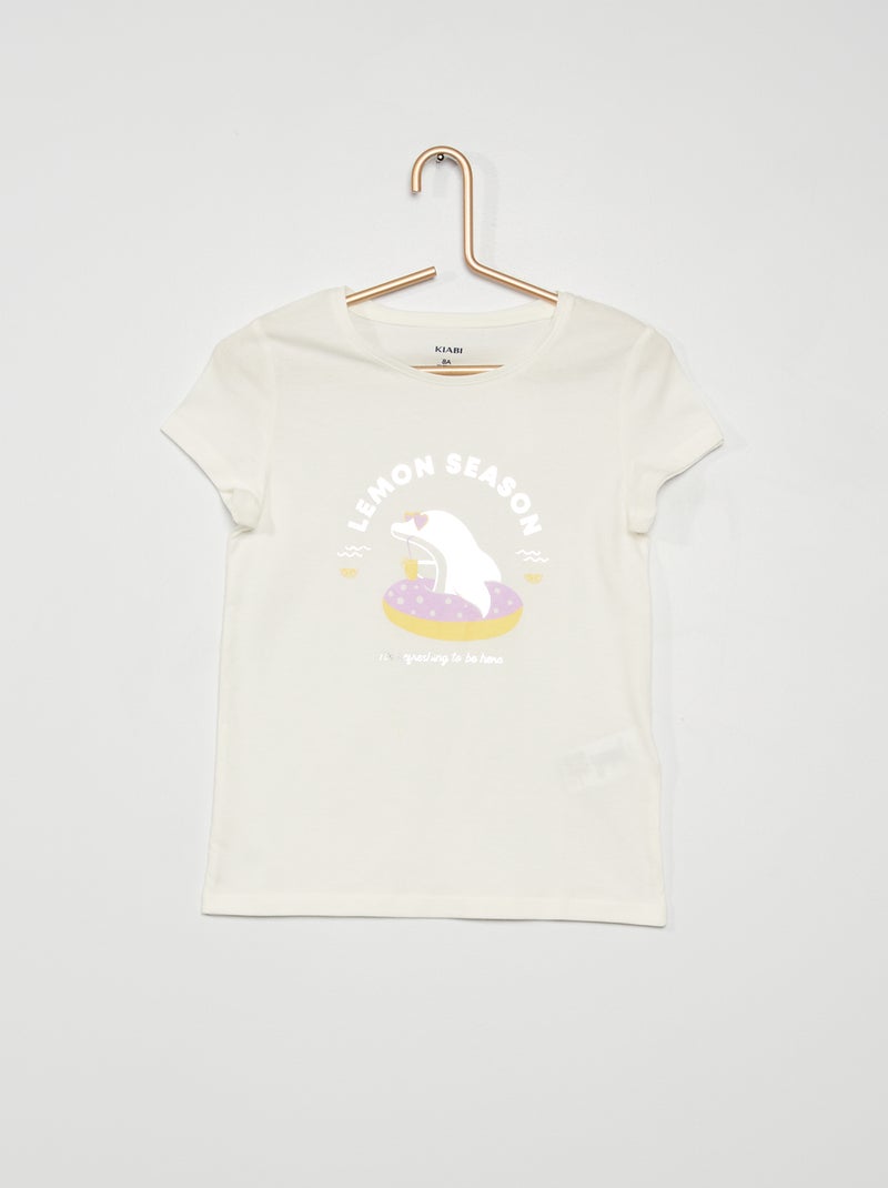 T-shirt estampada em jersey BRANCO - Kiabi