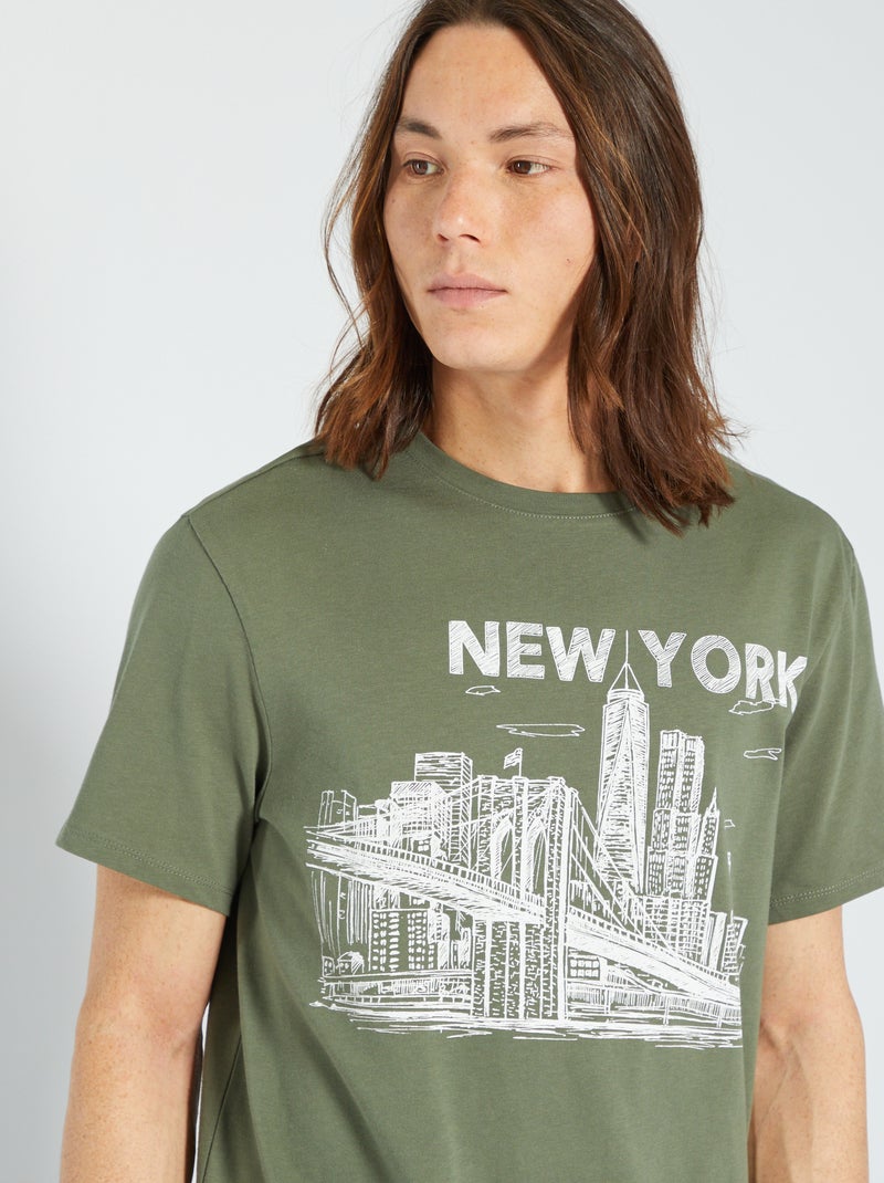 T-shirt estampada em jersey 'New york' VERDE - Kiabi