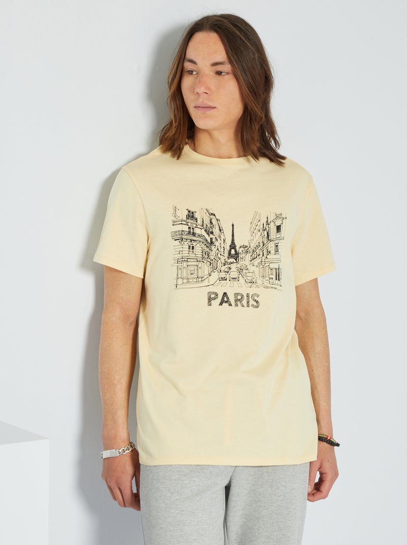 T-shirt estampada em jersey 'Paris' BEGE - Kiabi