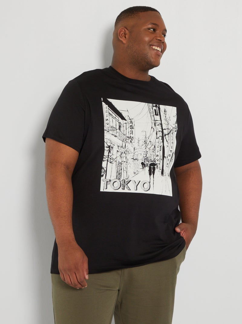 T-shirt estampada em jersey 'Tokyo' Preto - Kiabi
