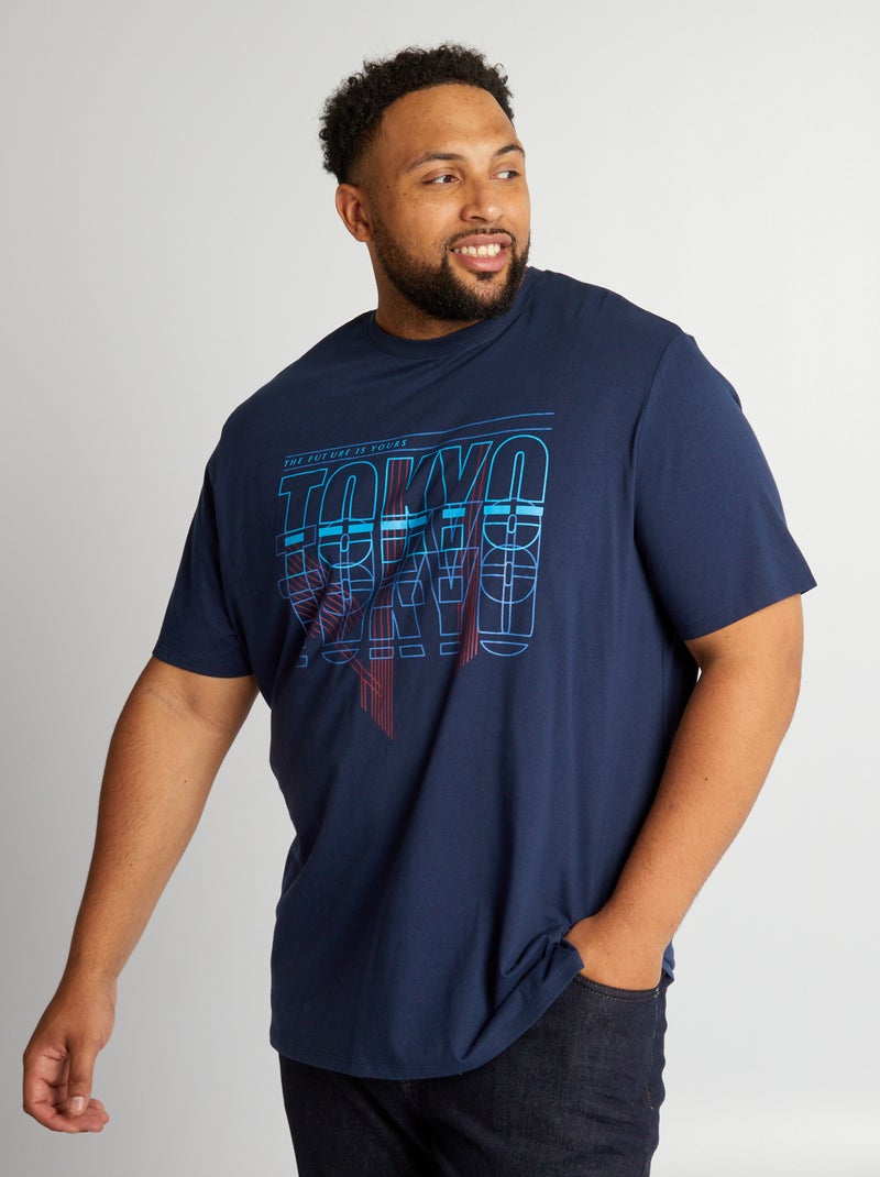 T-shirt estampada em malha jersey AZUL - Kiabi