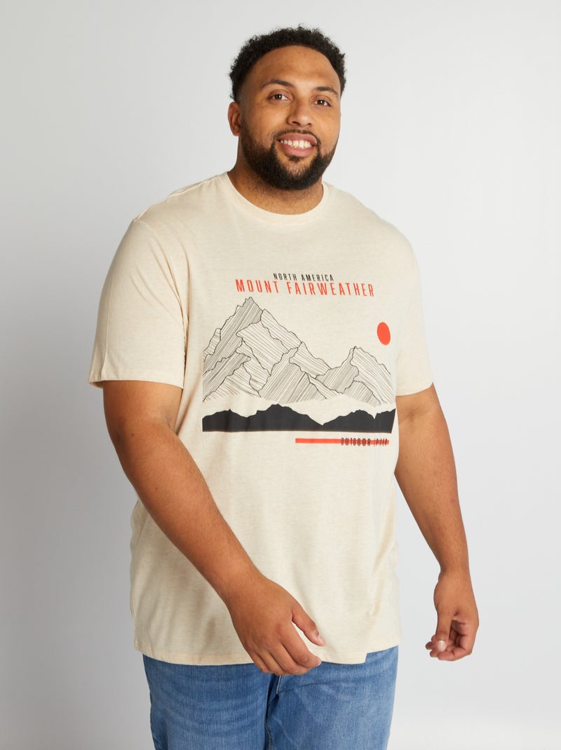 T-shirt estampada em malha jersey BEGE - Kiabi