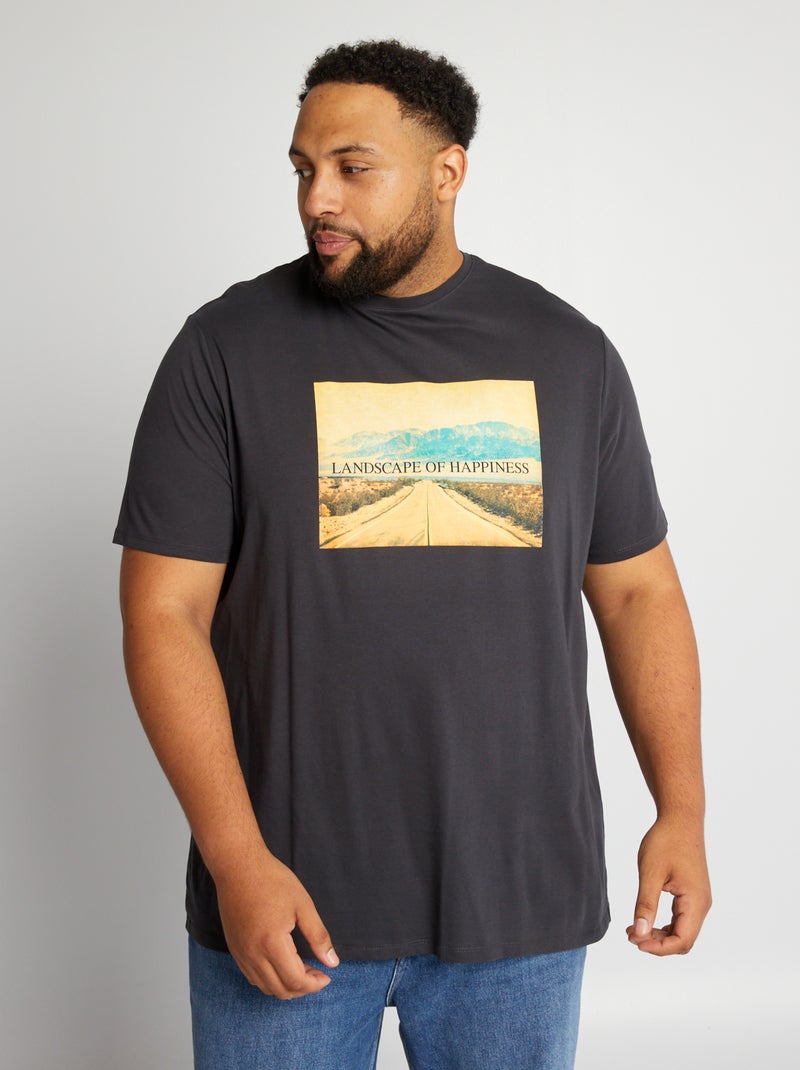 T-shirt estampada em malha jersey PRETO - Kiabi