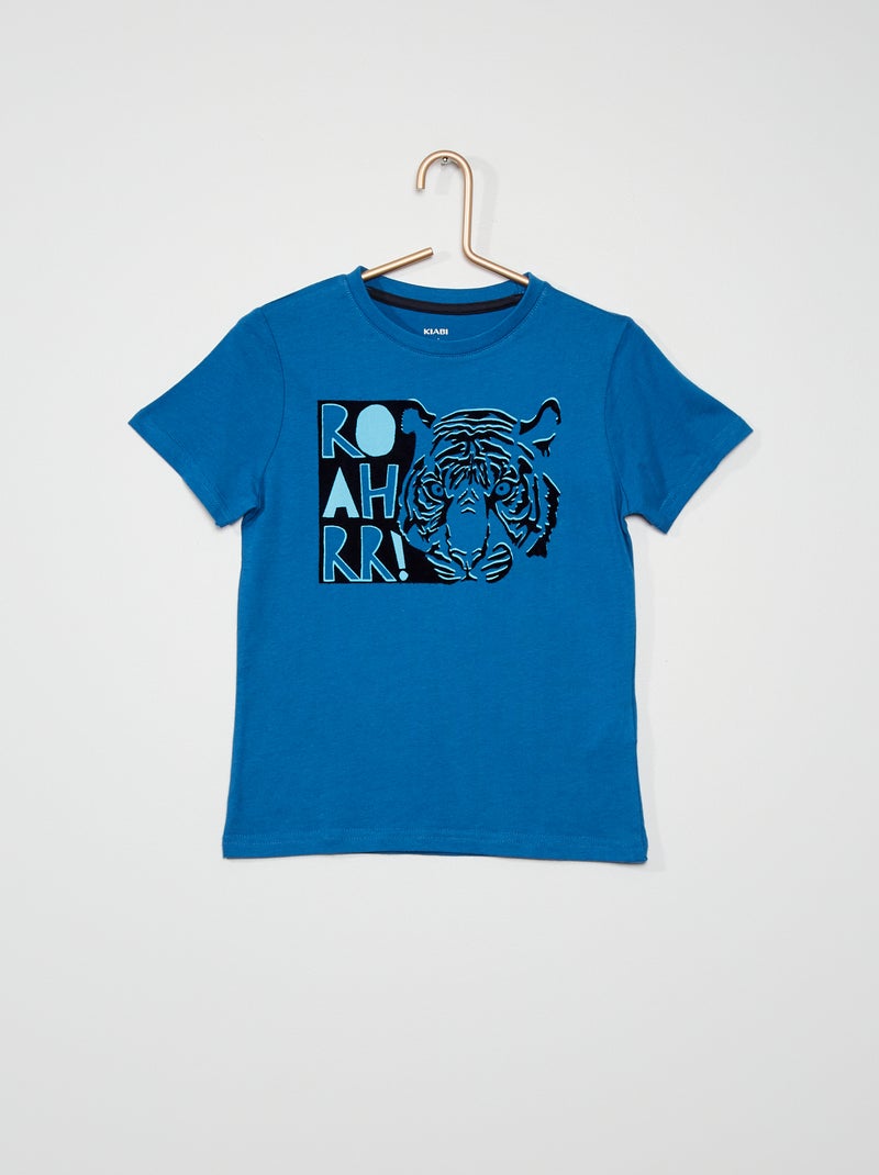 T-shirt estampada em puro algodão AZUL - Kiabi