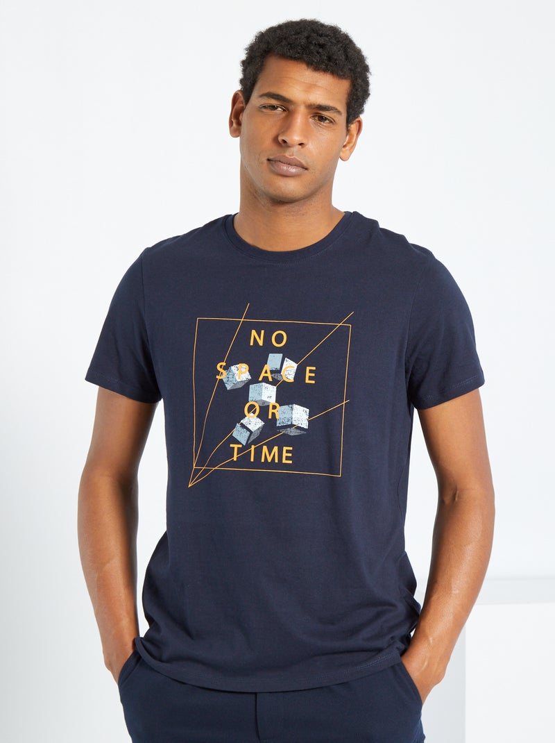 T-shirt estampada em puro algodão AZUL - Kiabi