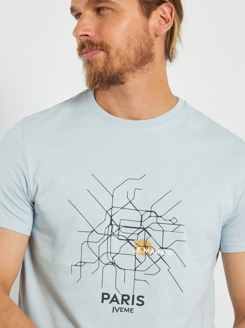T-shirt estampada em puro algodão AZUL - Kiabi