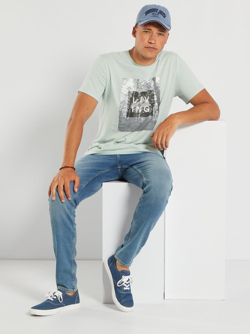 T-shirt estampada em puro algodão AZUL - Kiabi
