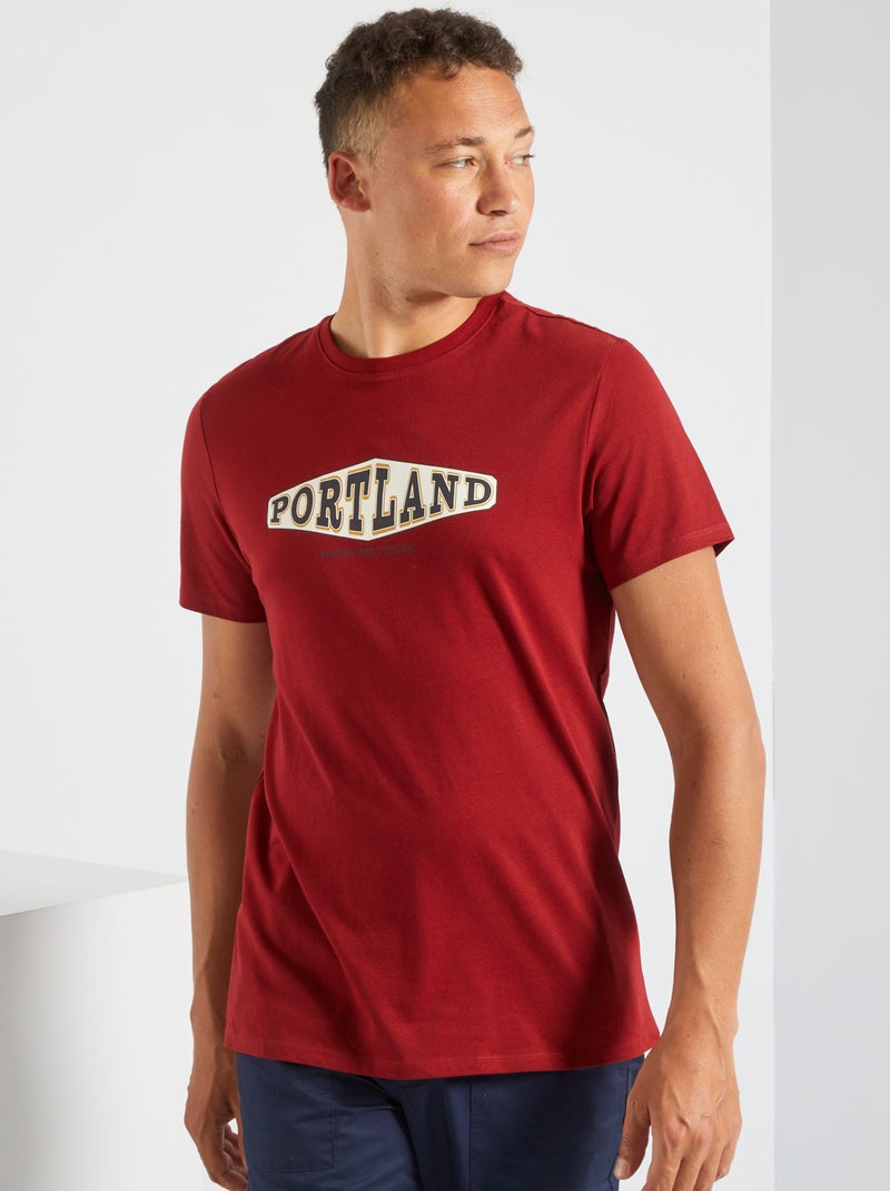 T-shirt estampada em puro algodão AZUL - Kiabi