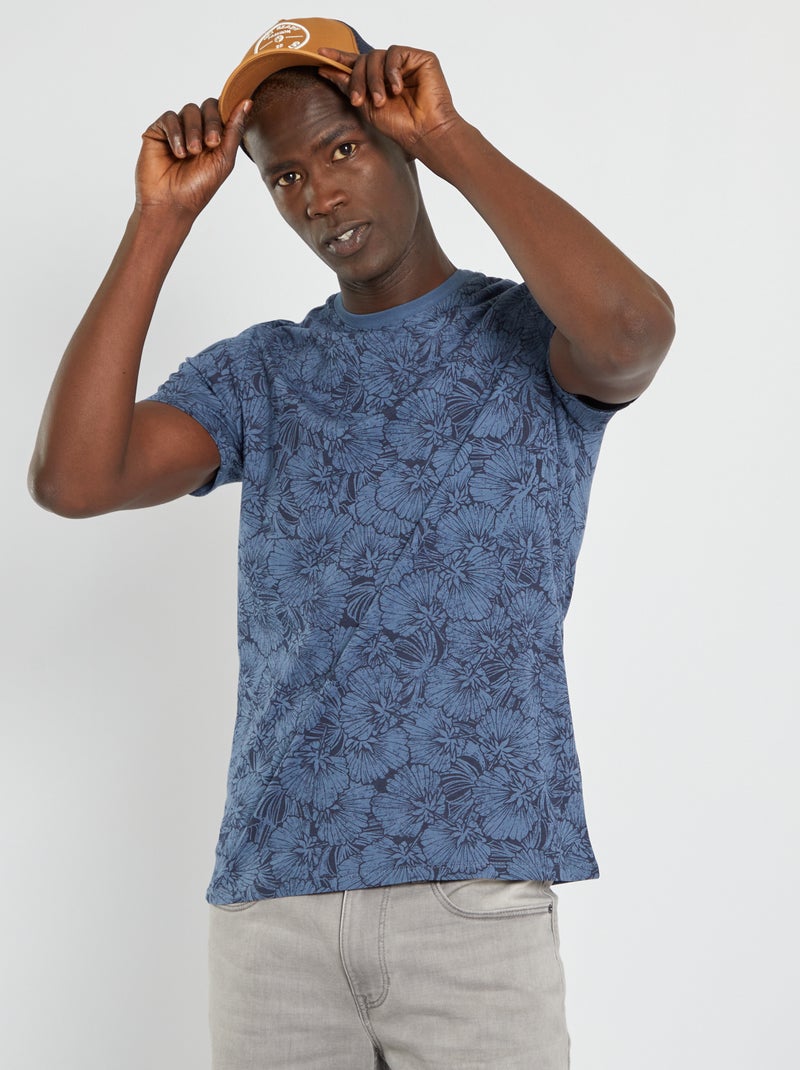 T-shirt estampada em puro algodão AZUL - Kiabi