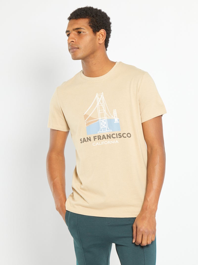 T-shirt estampada em puro algodão BEGE - Kiabi