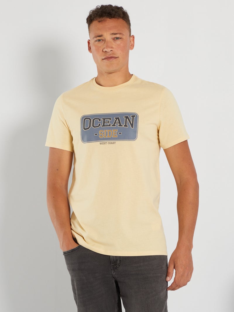 T-shirt estampada em puro algodão BEGE - Kiabi