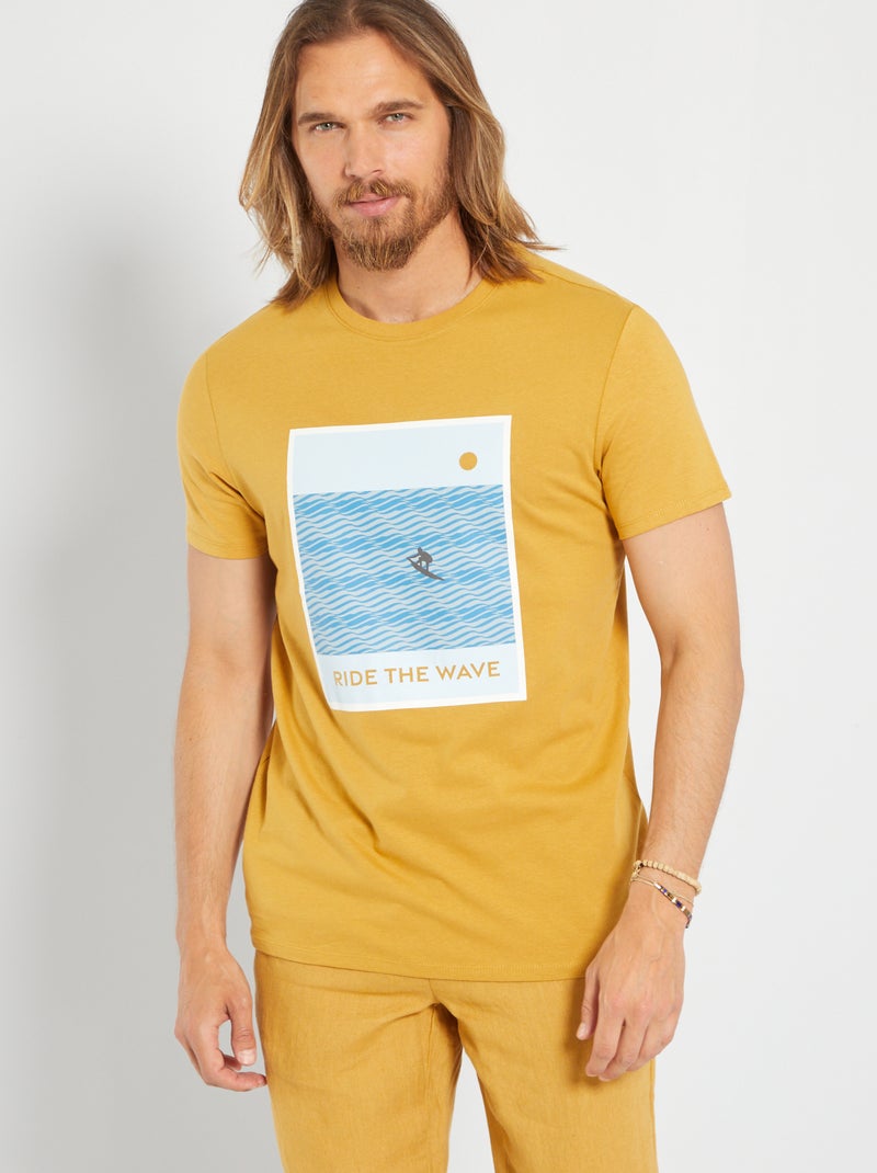 T-shirt estampada em puro algodão BEGE - Kiabi