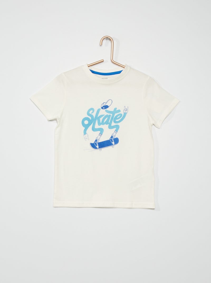 T-shirt estampada em puro algodão BRANCO - Kiabi