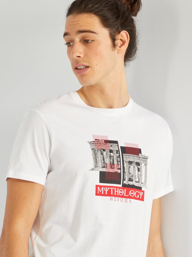 T-shirt estampada em puro algodão BRANCO - Kiabi