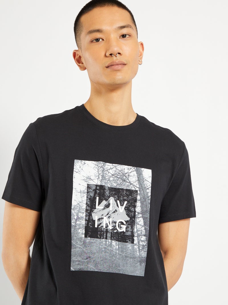 T-shirt estampada em puro algodão PRETO - Kiabi
