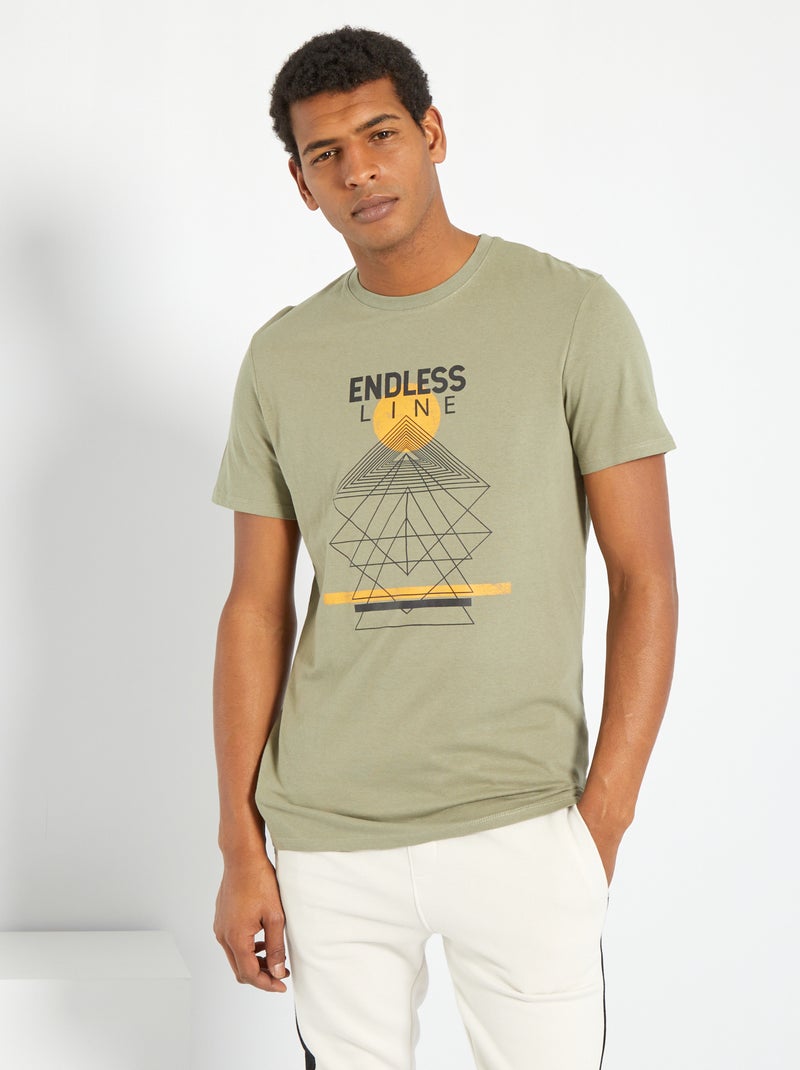 T-shirt estampada em puro algodão VERDE - Kiabi