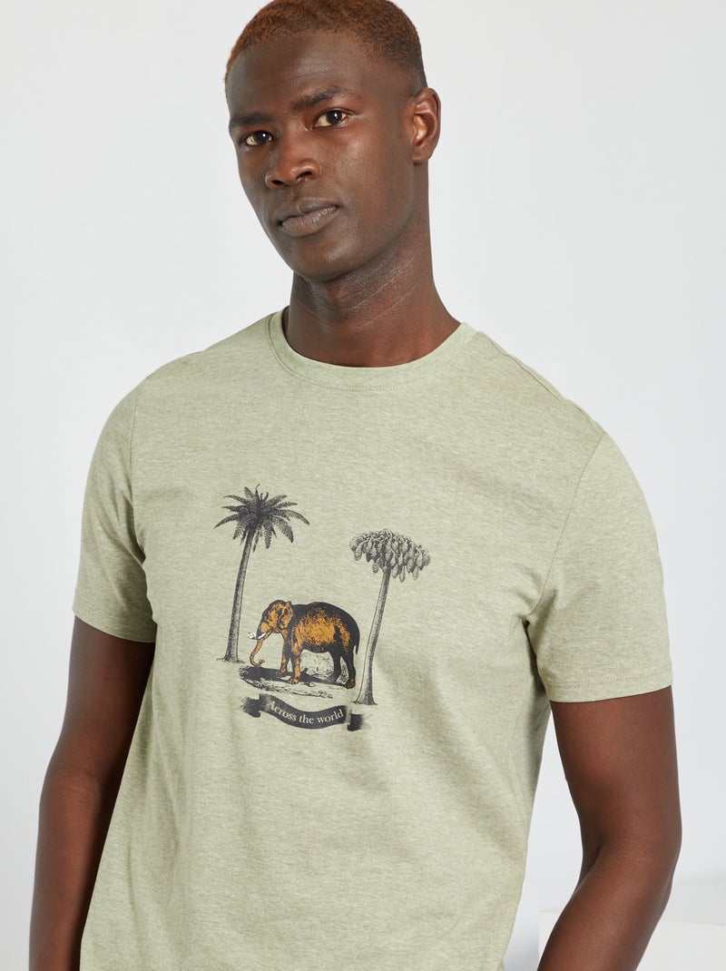 T-shirt estampada em puro algodão VERDE - Kiabi
