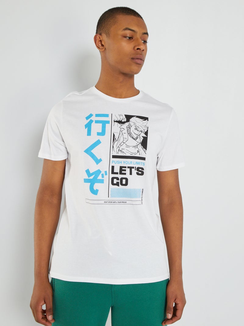 T-shirt estampada estilo manga BRANCO - Kiabi