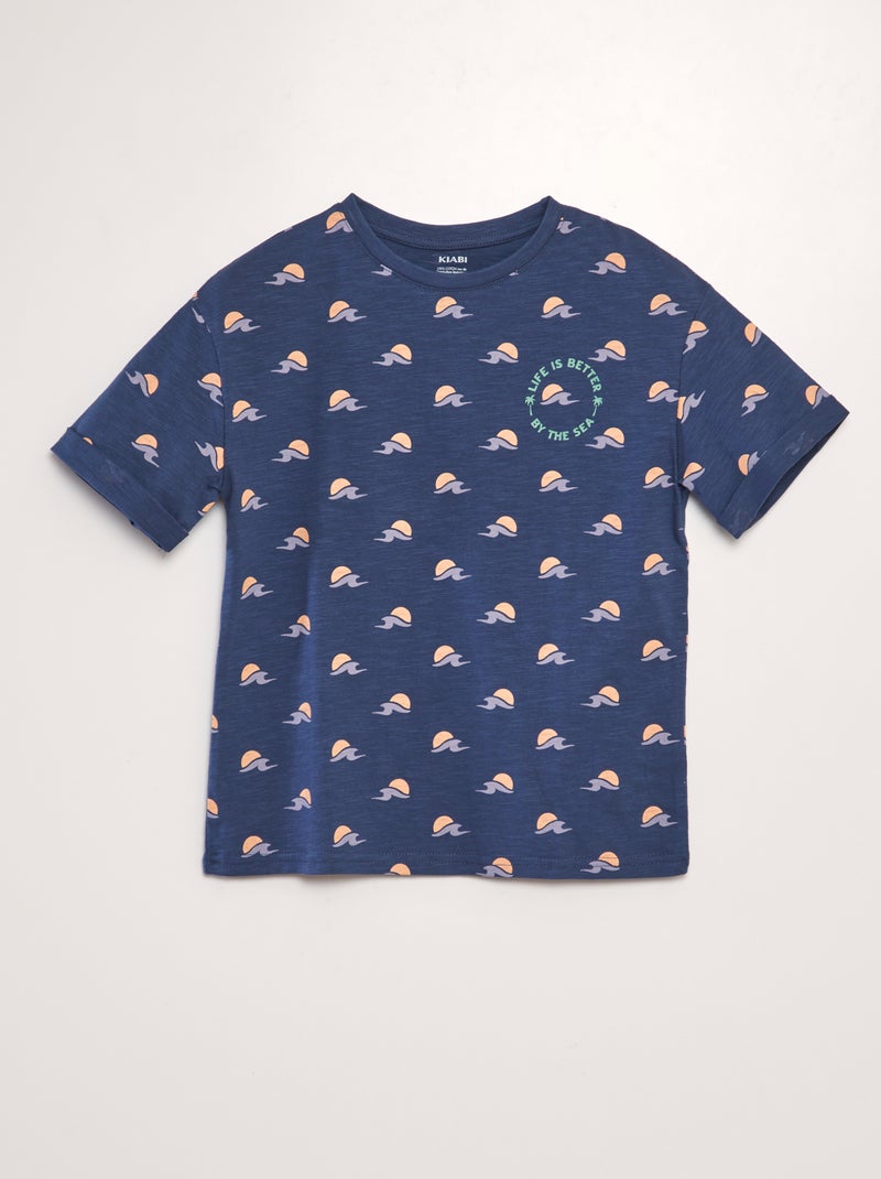 T-shirt estampada forma loose AZUL - Kiabi