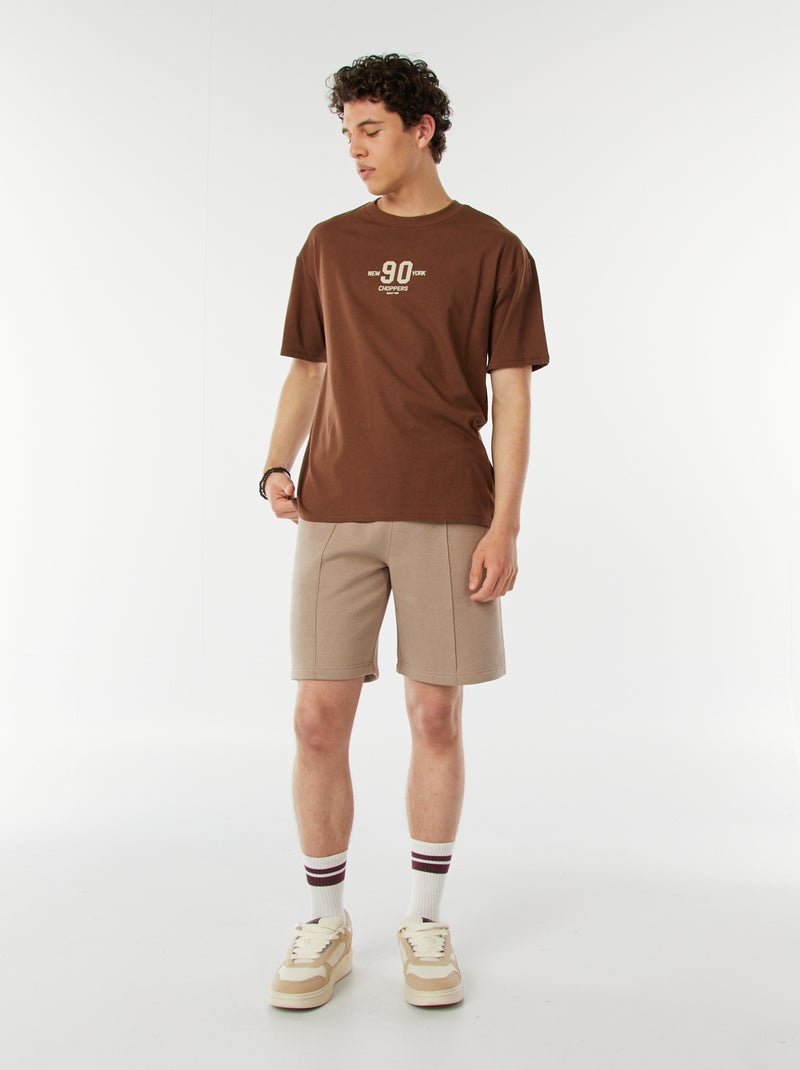 T-shirt estampada frente e verso de manga curta 'New York' Castanho - Kiabi