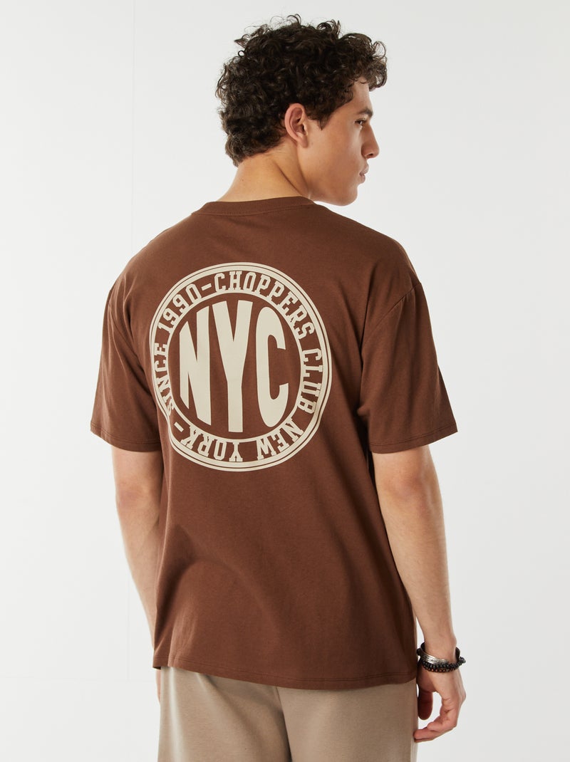T-shirt estampada frente e verso de manga curta 'New York' Castanho - Kiabi
