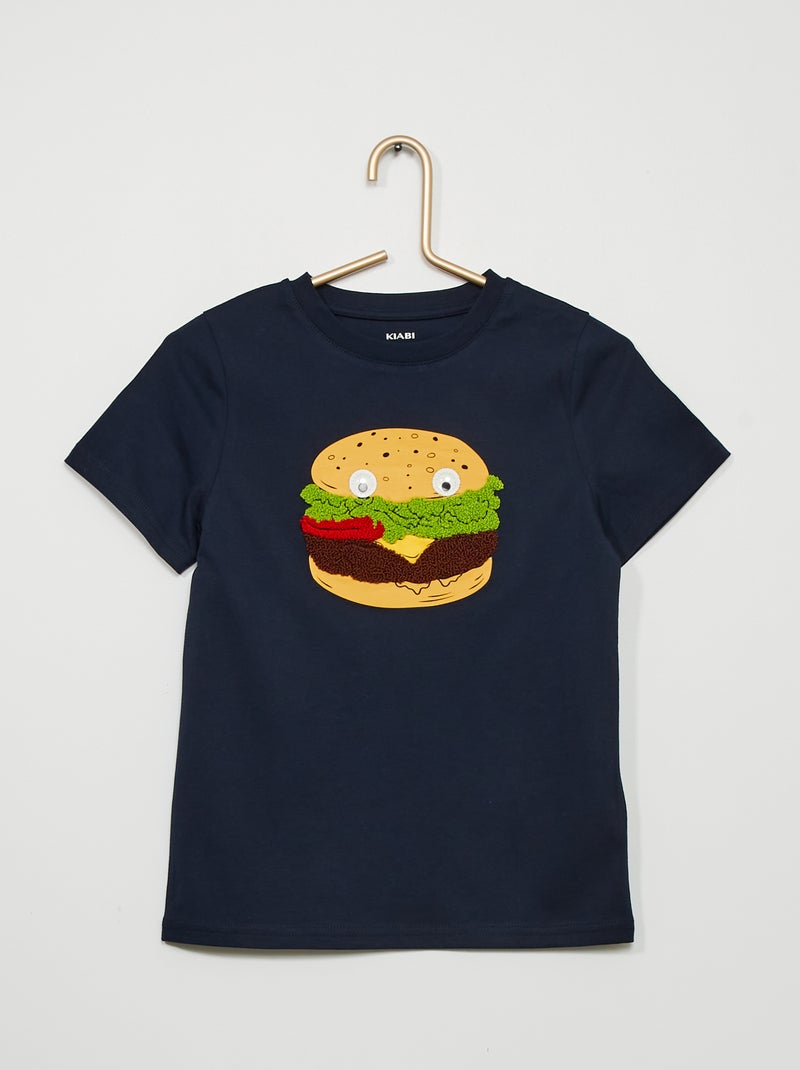T-shirt estampada 'hamburger' AZUL - Kiabi