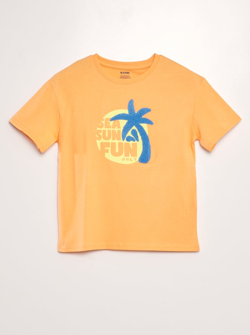 T-shirt estampada + malha trama LARANJA - Kiabi