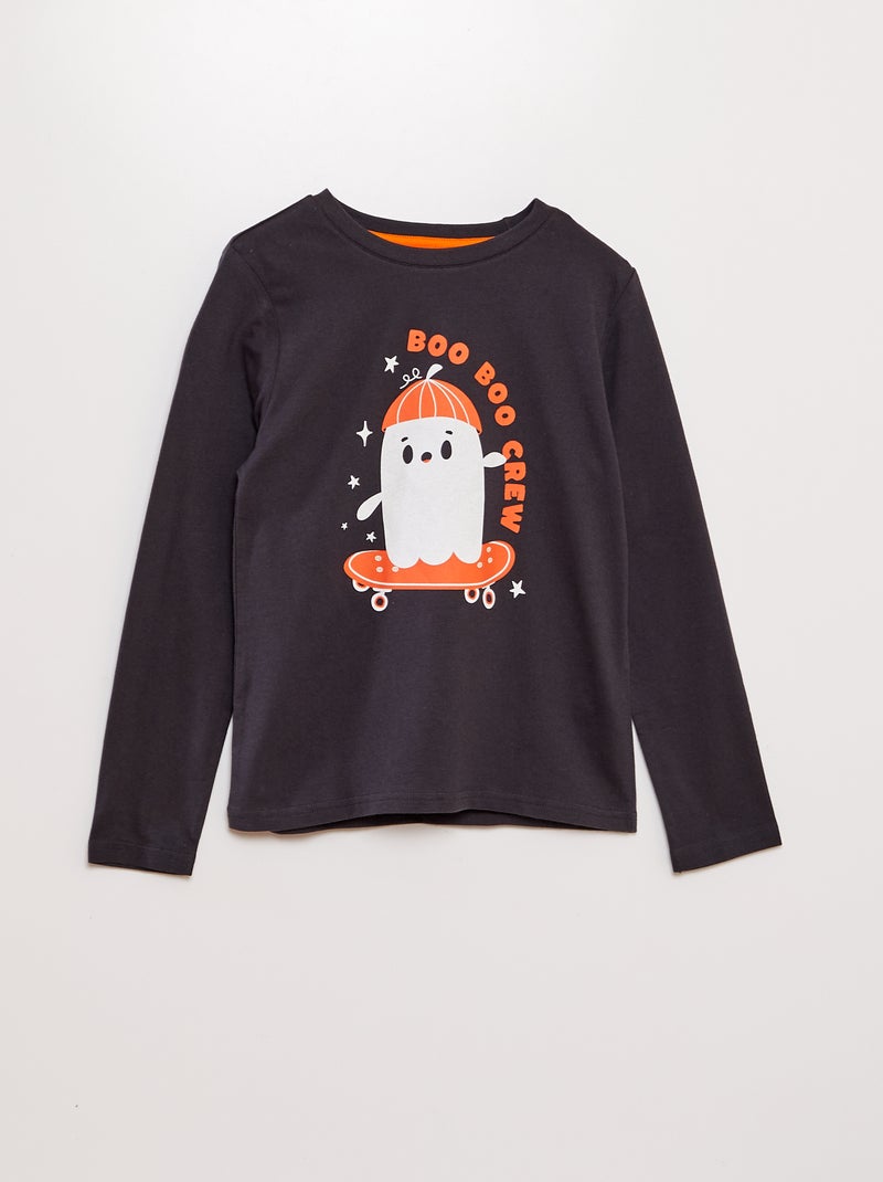 T-shirt estampada manga comprida - Halloween PRETO - Kiabi