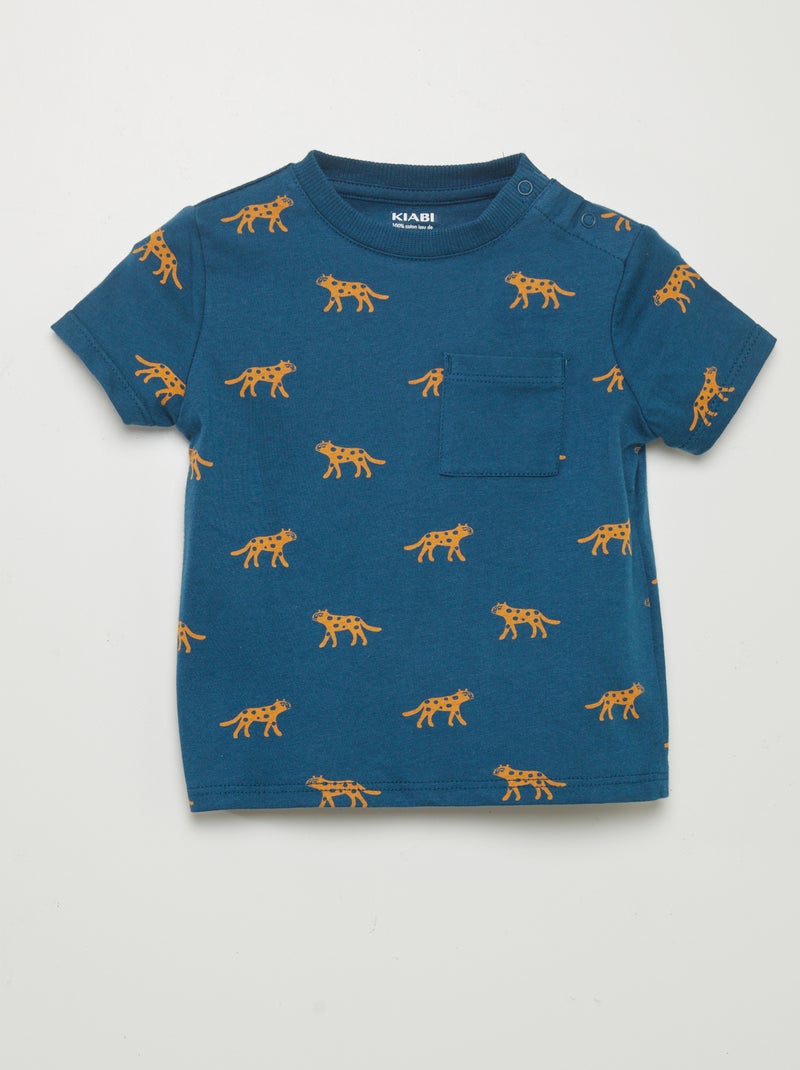 T-shirt estampada no bolso AZUL - Kiabi