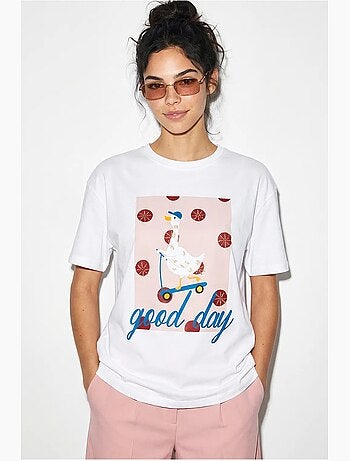 T-shirt estampada relaxed fit com gola redonda lucci