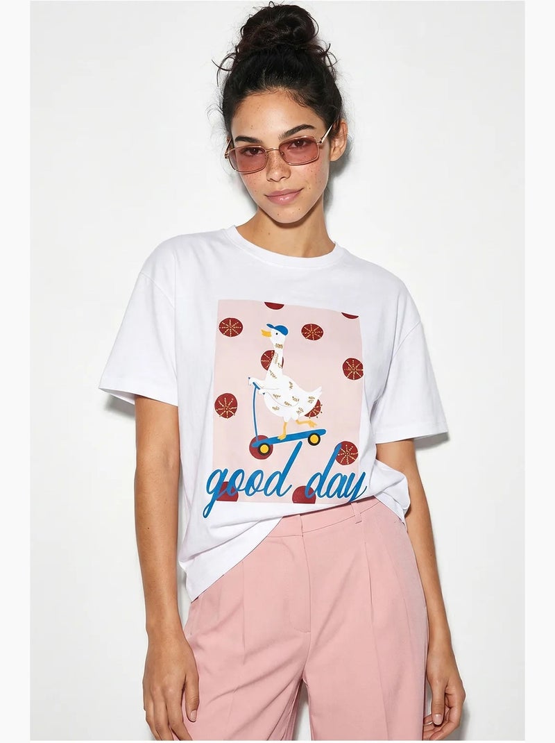 T-shirt estampada relaxed fit com gola redonda lucci Branco - Kiabi