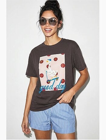 T-shirt estampada relaxed fit com gola redonda lucci