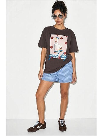 T-shirt estampada relaxed fit com gola redonda lucci