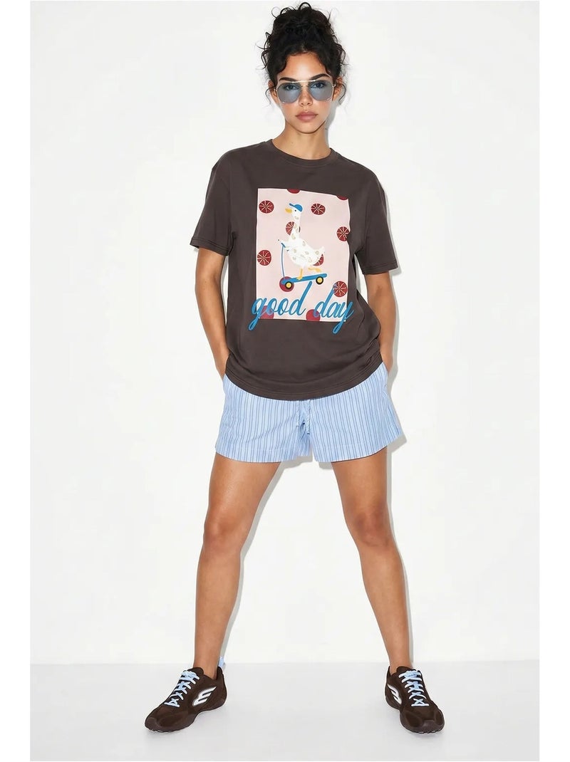 T-shirt estampada relaxed fit com gola redonda lucci Cinza-preto - Kiabi