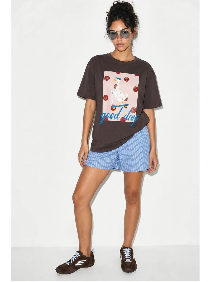 T-shirt estampada relaxed fit com gola redonda lucci Cinza-preto - Kiabi