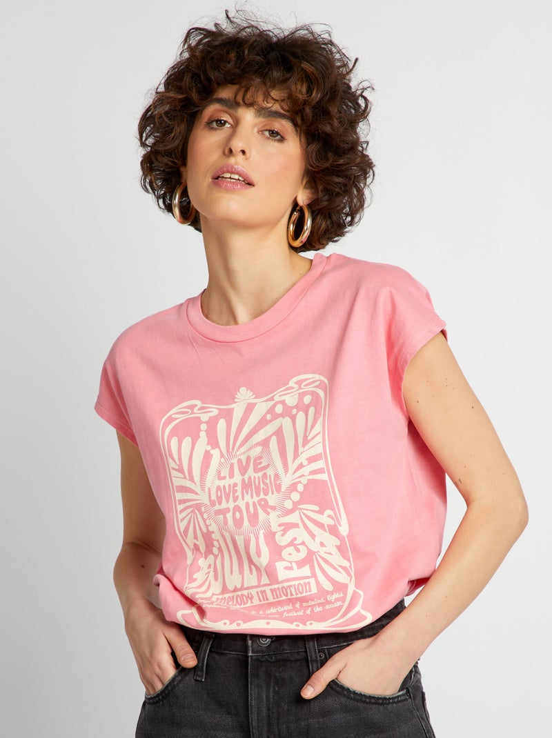 T-shirt estampada tema festival ROSA - Kiabi