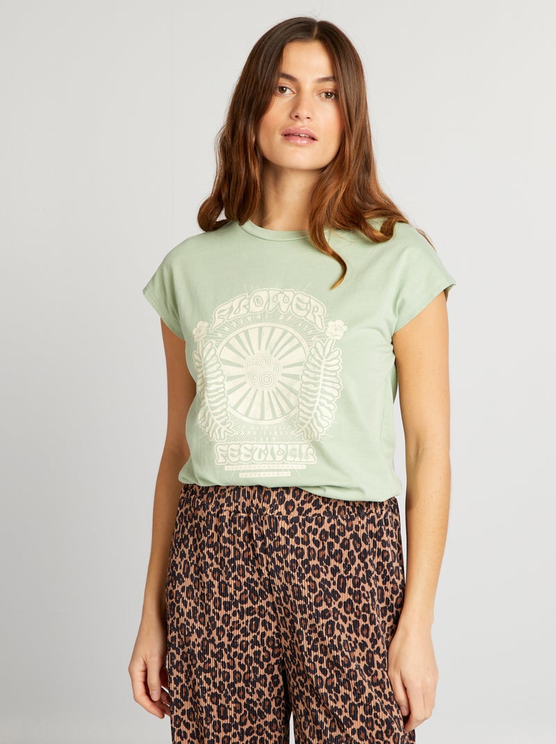 T-shirt estampada tema festival VERDE - Kiabi