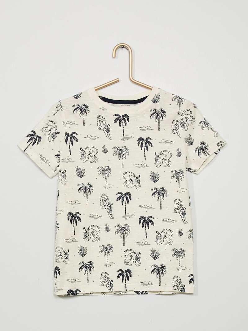 T-shirt estampada 'tropical' BRANCO - Kiabi