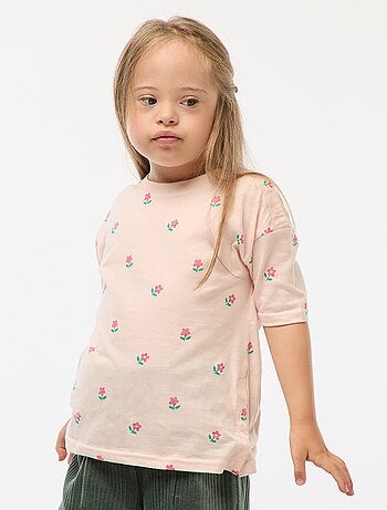 T-shirt estampado com abertura de molas no ombro - coleção fácil de vestir