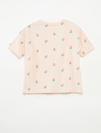 T-shirt estampado com abertura de molas no ombro - coleção fácil de vestir