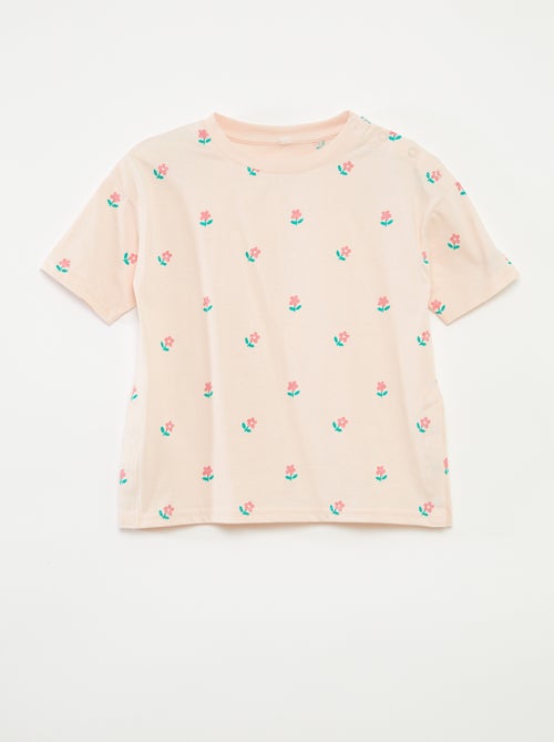 T-shirt estampado com abertura de molas no ombro - coleção fácil de vestir - Kiabi