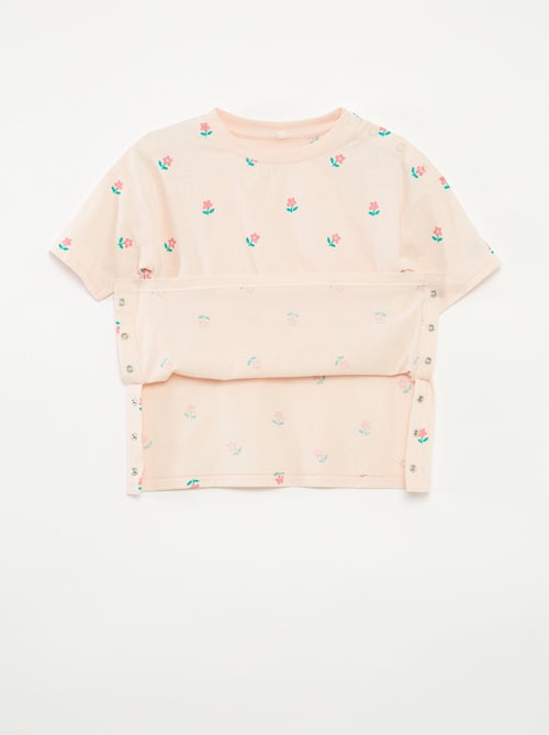 T-shirt estampado com abertura de molas no ombro - coleção fácil de vestir - Kiabi