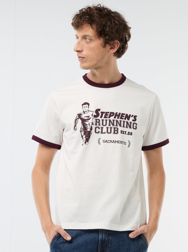 T-shirt estampado com debrum contrastante Branco - Kiabi