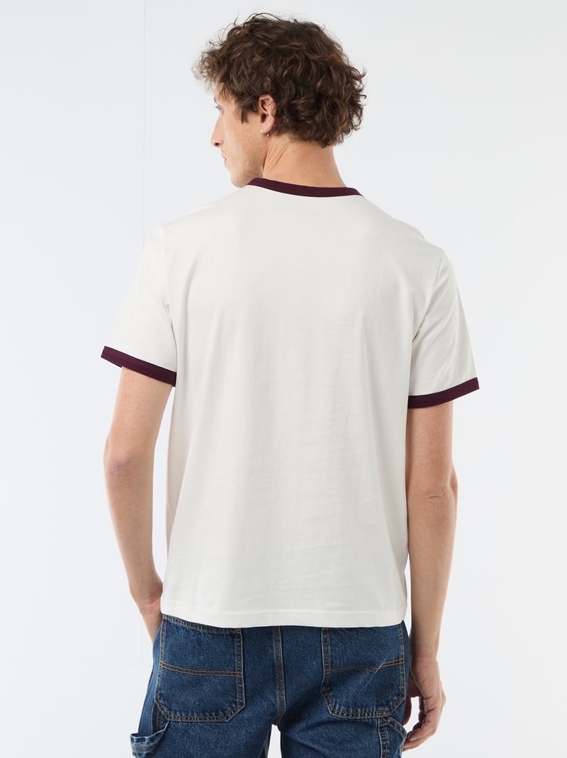 T-shirt estampado com debrum contrastante Branco - Kiabi