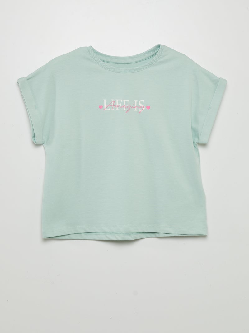 T-shirt estampado com mangas com dobra AZUL - Kiabi