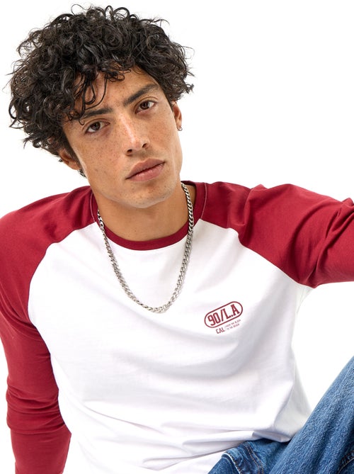 T-shirt estampado com mangas raglan compridas - Kiabi