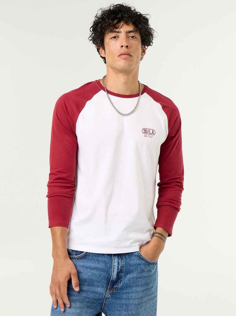 T-shirt estampado com mangas raglan compridas Vermelho - Kiabi