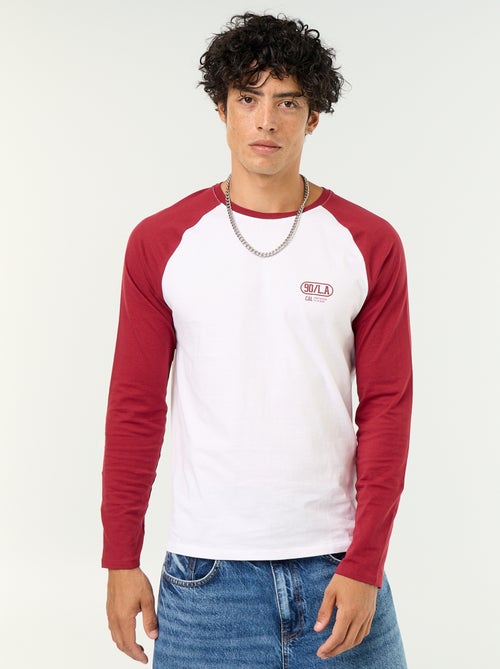 T-shirt estampado com mangas raglan compridas - Kiabi